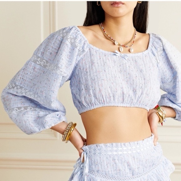 NWT LoveShackFancy Albertina Cropped Top in Bella Blue Lace details brand new​ - Picture 16 of 16
